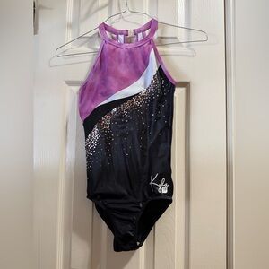 Sylvia P Pink and Black Leotard with Rhinestone Accents